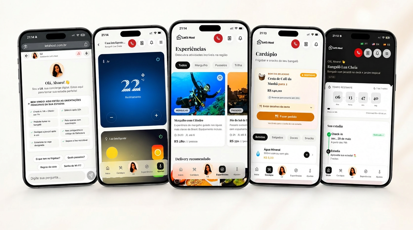 Telas do app do hóspede Super5Host